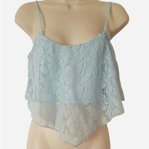 Charlotte Russe Flowy Blue Floral Lace Crop Top